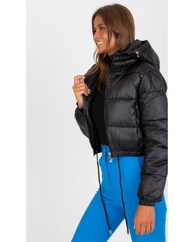 Geaca dama bomber scurta, neagra, matlasata, cu gluga, Thara Geci dama, Geaca dama bomber scurta, neagra, matlasata, cu gluga, Thara - jojofashion.ro