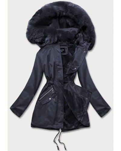Geaca dama de iarna, bleumarin navy, parka, cu gluga si blanita, Varma Geci dama, Geaca dama de iarna, bleumarin navy, parka, cu gluga si blanita, Varma - jojofashion.ro