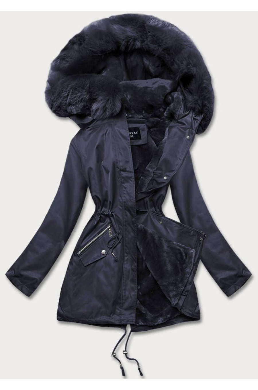 Geaca dama de iarna, bleumarin navy, parka, cu gluga si blanita, Varma 1 - jojofashion.ro