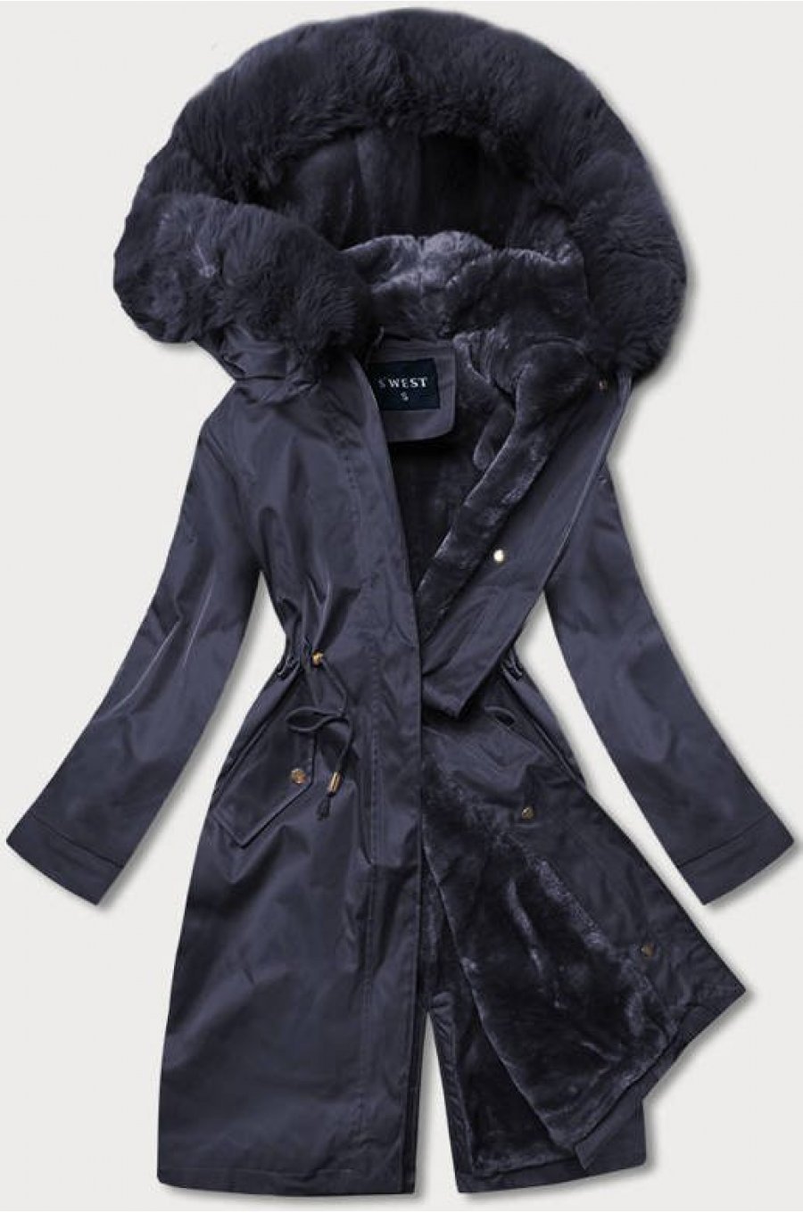Geaca dama de iarna, bleumarin, parka, lunga, cu gluga si blanita, Fargo 1 - jojofashion.ro