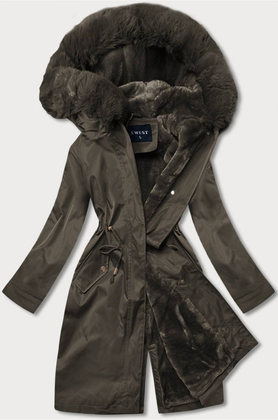 Geaca dama de iarna, kaki, parka, lunga, cu gluga si blanita, Fargo Geaca dama de iarna, kaki, parka, lunga, cu gluga si blanita, Fargo 1 - jojofashion.ro