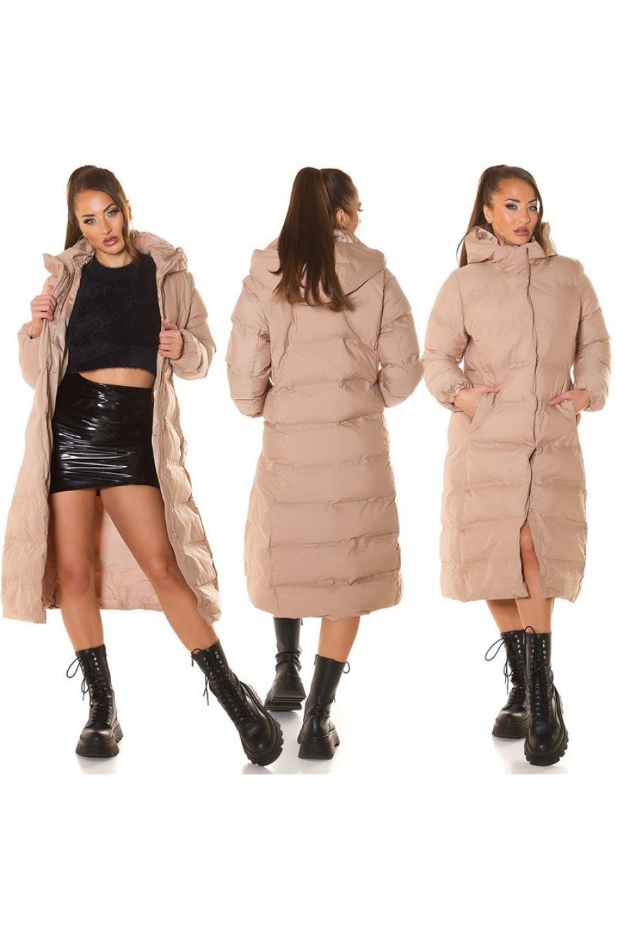 Geaca dama de iarna lunga, cappuccino, parka, cu gluga, Feray 6 - jojofashion.ro