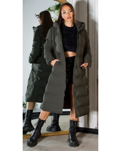 Geaca dama de iarna lunga, kaki, parka, cu gluga, Feray Geci dama, Geaca dama de iarna lunga, kaki, parka, cu gluga, Feray - jojofashion.ro