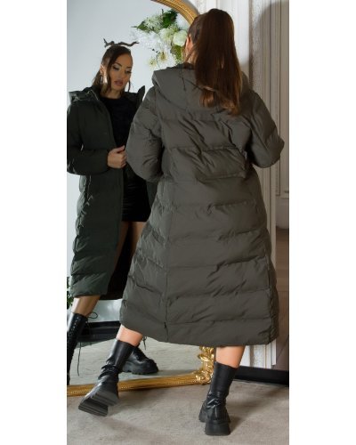 Geaca dama de iarna lunga, kaki, parka, cu gluga, Feray Geci dama, Geaca dama de iarna lunga, kaki, parka, cu gluga, Feray - jojofashion.ro