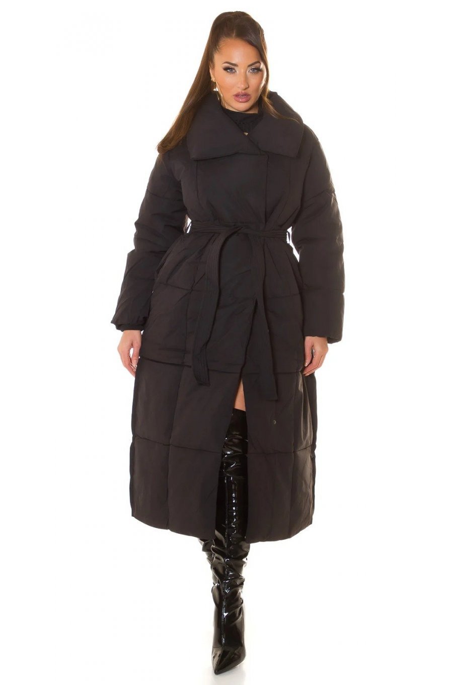 Geaca dama de iarna lunga, matlasata, neagra, cu guler lat, Guliz 4 - jojofashion.ro