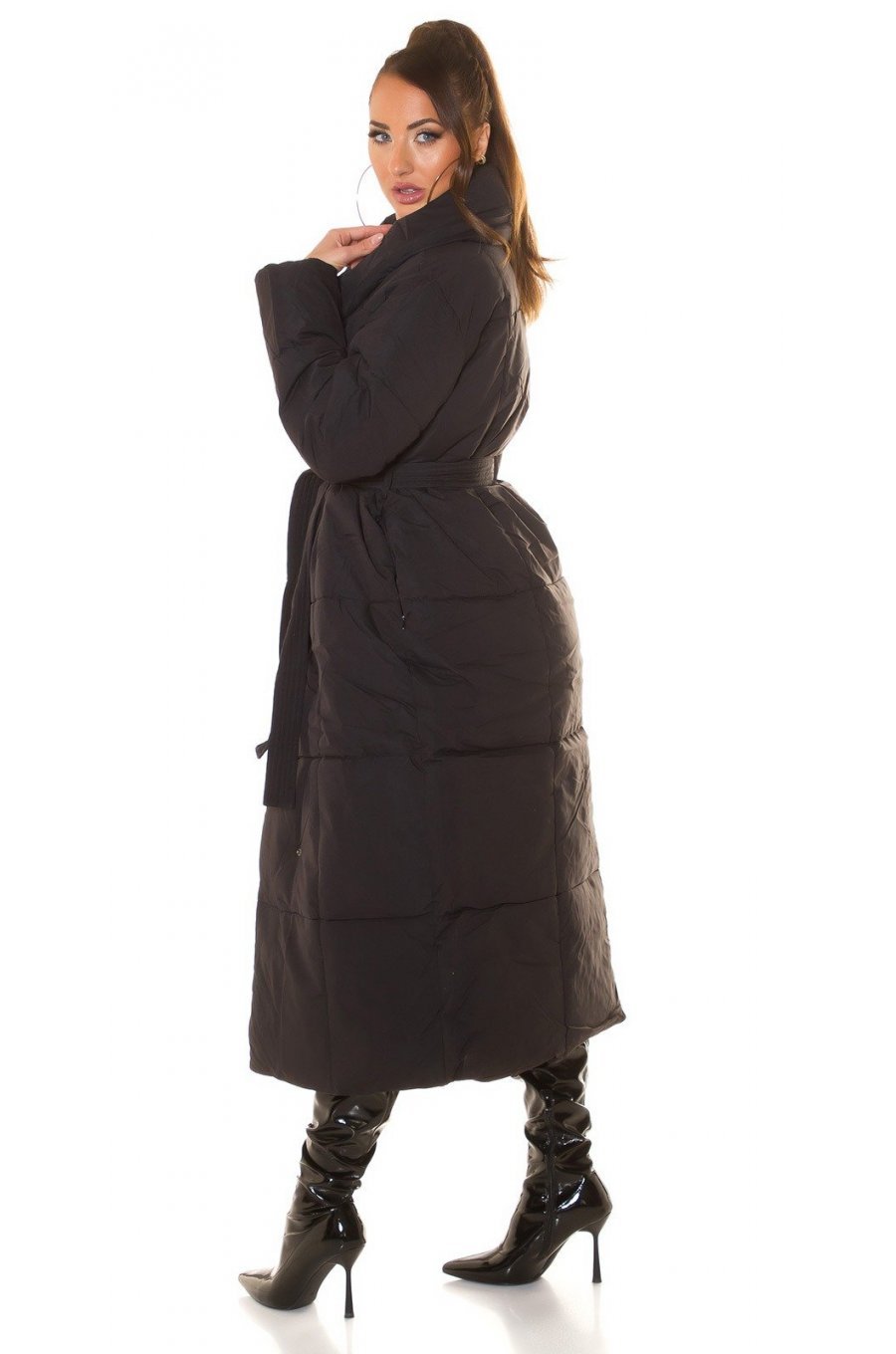 Geaca dama de iarna lunga, matlasata, neagra, cu guler lat, Guliz 5 - jojofashion.ro