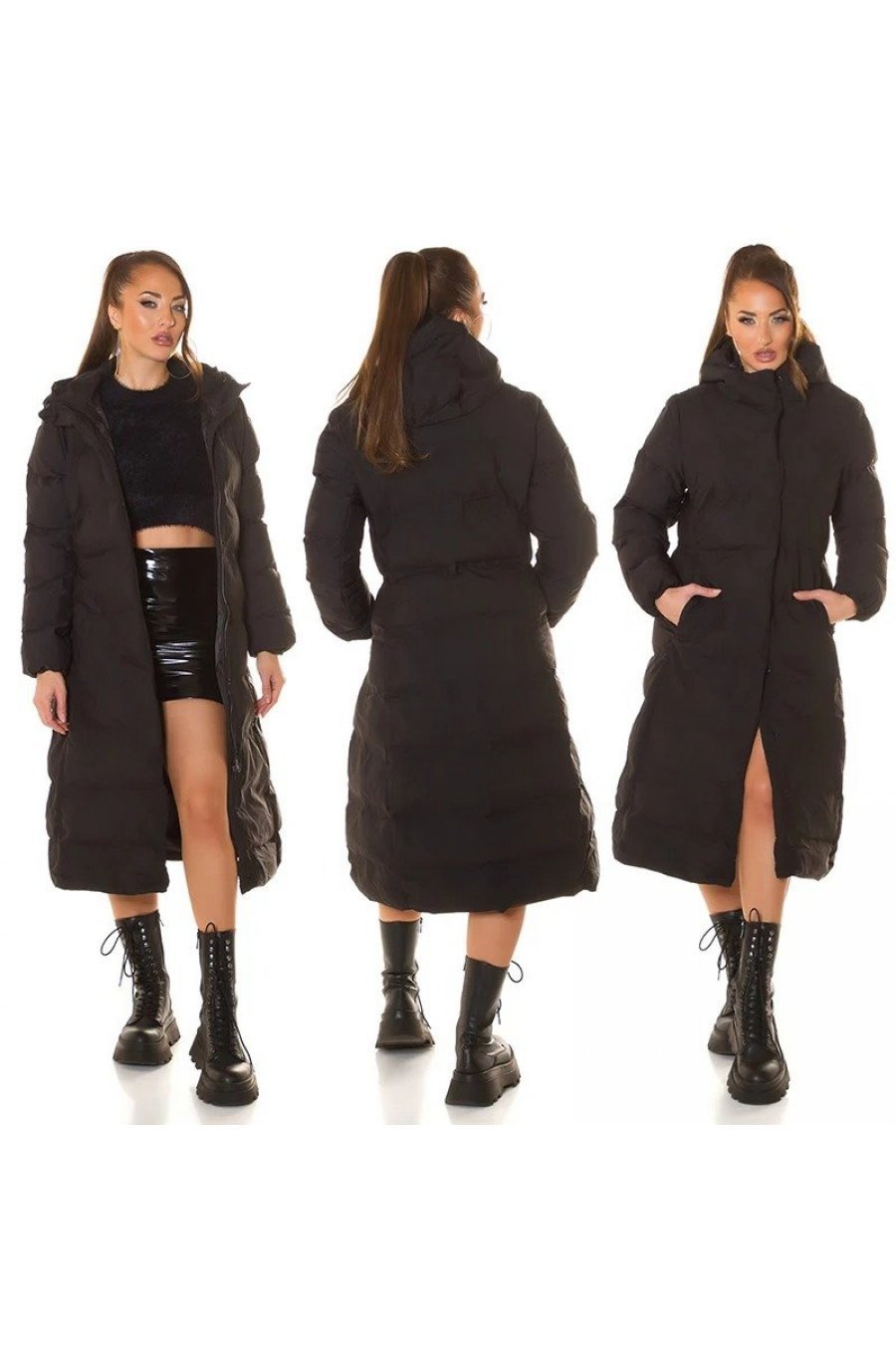 Geaca dama de iarna lunga, neagra, parka, cu gluga, Feray Geaca dama de iarna lunga, neagra, parka, cu gluga, Feray 6 - jojofashion.ro