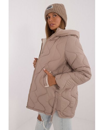 Geaca dama de iarna, matlasata, bej, cu gluga, Masha Geci dama, Geaca dama de iarna, matlasata, bej, cu gluga, Masha - jojofashion.ro