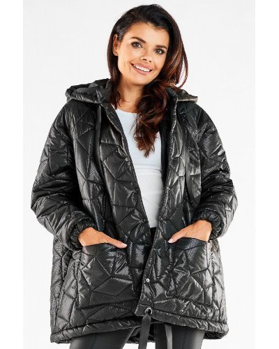 Geaca dama de iarna midi, matlasata, neagra, oversize, cu gluga, Aylar Geaca dama de iarna midi, matlasata, neagra, oversize, cu gluga, Aylar - jojofashion.ro