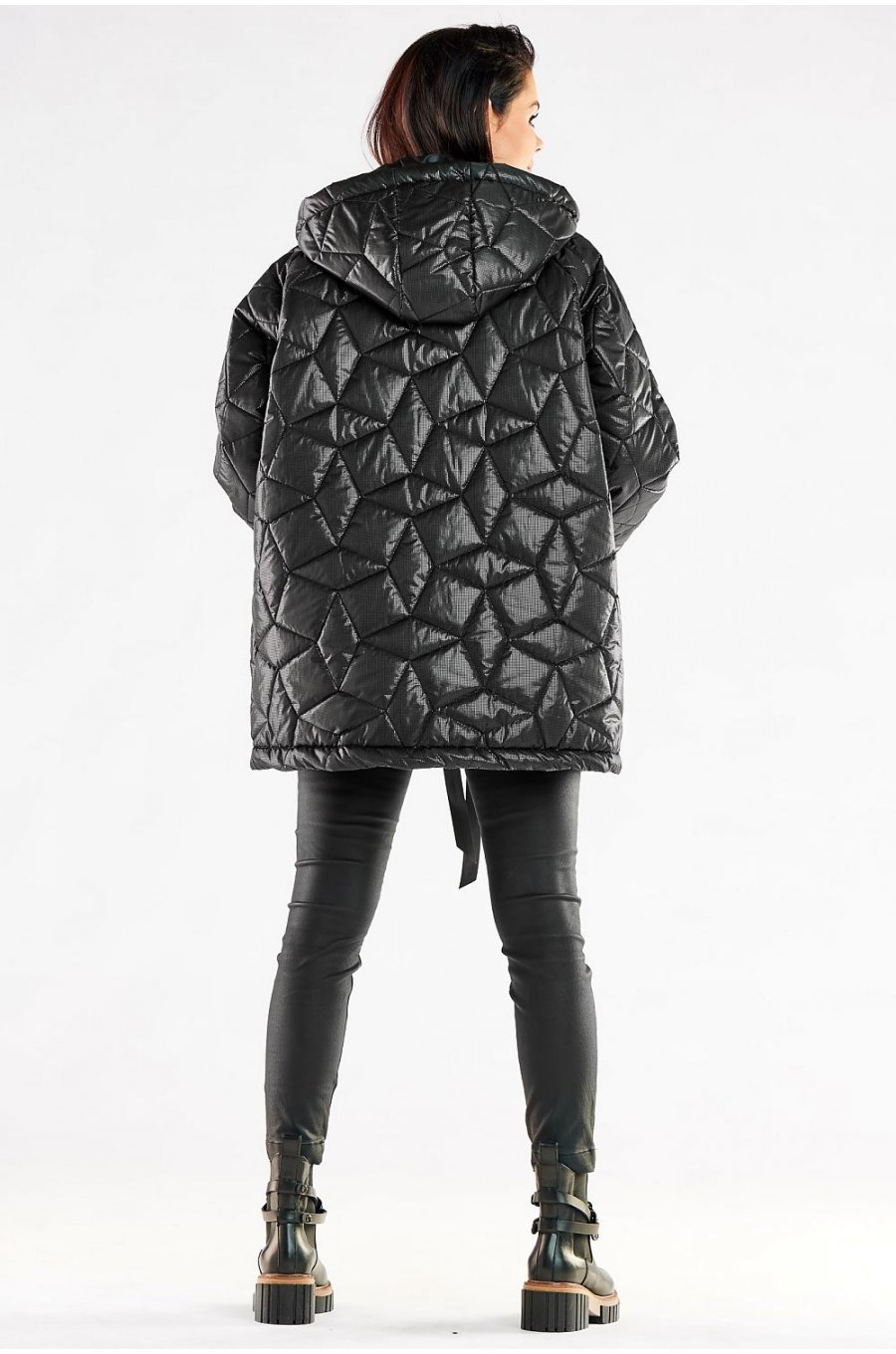 Geaca dama de iarna midi, matlasata, neagra, oversize, cu gluga, Aylar Geaca dama de iarna midi, matlasata, neagra, oversize, cu gluga, Aylar 2 - jojofashion.ro