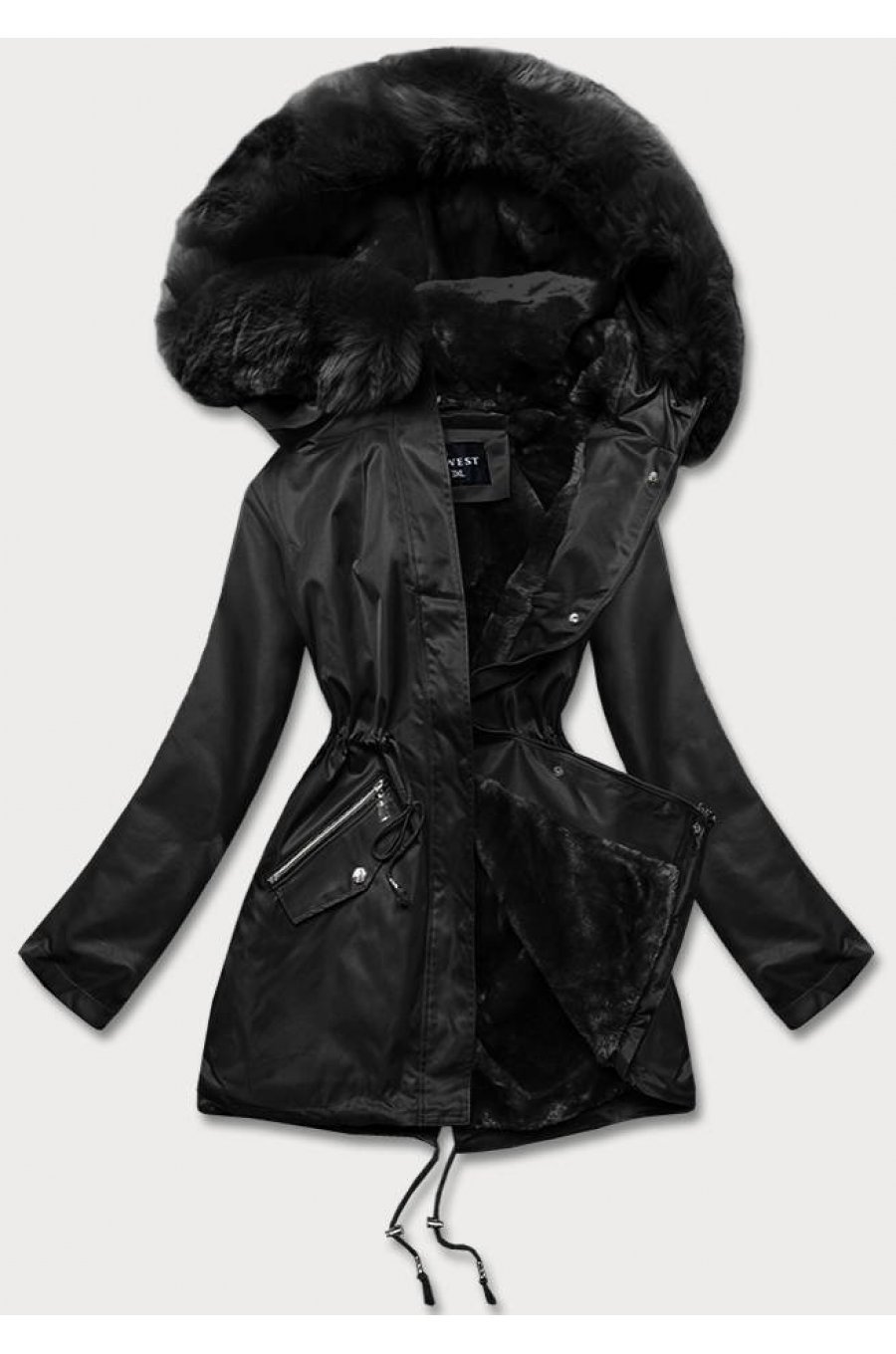 Geaca dama de iarna, neagra, parka, cu gluga si blanita, Varma 1 - jojofashion.ro