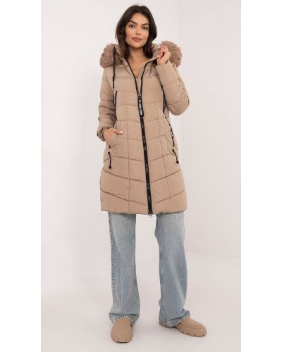 Geaca dama de iarna parka lunga, bej, matlasata, cu gluga si blanita, Elina2 Geci dama, Geaca dama de iarna parka lunga, bej, matlasata, cu gluga si blanita, Elina2 - jojofashion.ro