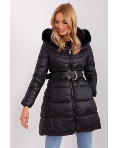 Geaca dama de iarna parka lunga, din nylon, neagra, matlasata, cu gluga si blanita, Siempre Geci dama, Geaca dama de iarna parka lunga, din nylon, neagra, matlasata, cu gluga si blanita, Siempre - jojofashion.ro