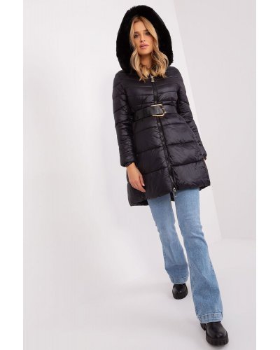 Geaca dama de iarna parka lunga, din nylon, neagra, matlasata, cu gluga si blanita, Siempre Geci dama, Geaca dama de iarna parka lunga, din nylon, neagra, matlasata, cu gluga si blanita, Siempre - jojofashion.ro