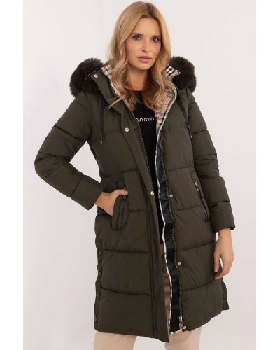 Geaca dama de iarna parka lunga, kaki, cu blanita la gluga, Viky1 Geci dama, Geaca dama de iarna parka lunga, kaki, cu blanita la gluga, Viky1 - jojofashion.ro