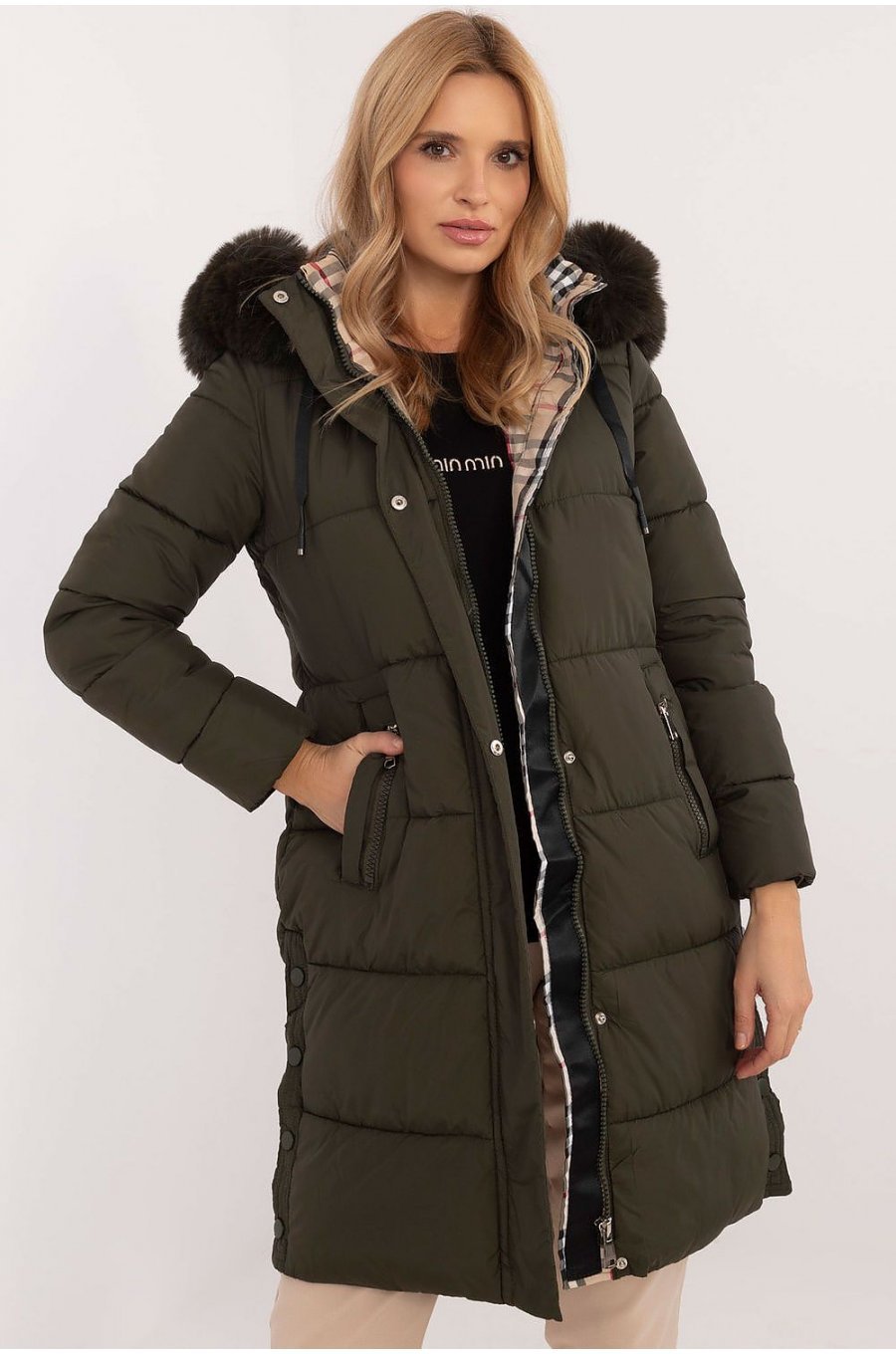 Geaca dama de iarna parka lunga, kaki, cu blanita la gluga, Viky1 Geaca dama de iarna parka lunga, kaki, cu blanita la gluga, Viky1 1 - jojofashion.ro