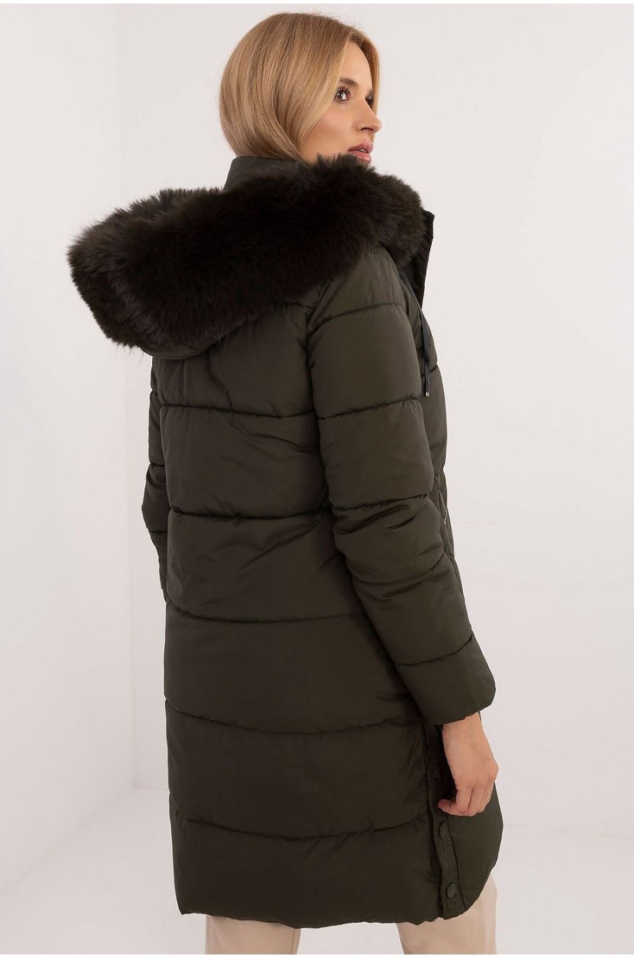 Geaca dama de iarna parka lunga, kaki, cu blanita la gluga, Viky1 Geaca dama de iarna parka lunga, kaki, cu blanita la gluga, Viky1 2 - jojofashion.ro