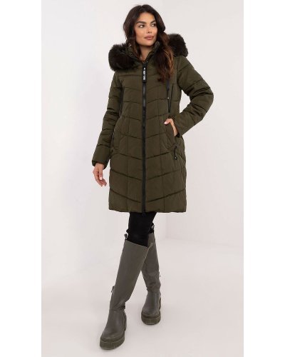 Geaca dama de iarna parka lunga, kaki, matlasata, cu gluga si blanita, Elina3 Geci dama, Geaca dama de iarna parka lunga, kaki, matlasata, cu gluga si blanita, Elina3 - jojofashion.ro