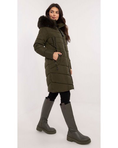 Geaca dama de iarna parka lunga, kaki, matlasata, cu gluga si blanita, Elina3 Geci dama, Geaca dama de iarna parka lunga, kaki, matlasata, cu gluga si blanita, Elina3 - jojofashion.ro