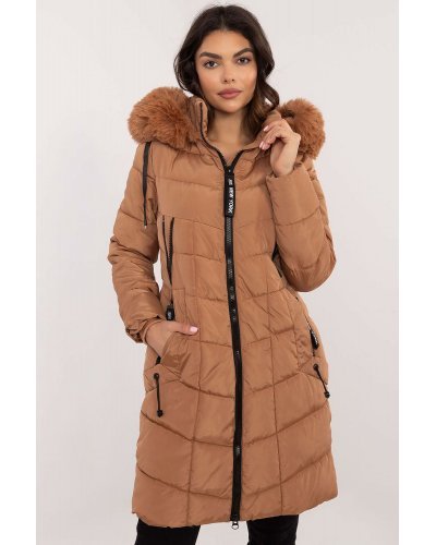 Geaca dama de iarna parka lunga, maro, matlasata, cu gluga si blanita, Elina1 Geci dama, Geaca dama de iarna parka lunga, maro, matlasata, cu gluga si blanita, Elina1 - jojofashion.ro