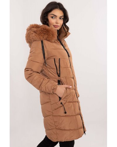 Geaca dama de iarna parka lunga, maro, matlasata, cu gluga si blanita, Elina1 Geci dama, Geaca dama de iarna parka lunga, maro, matlasata, cu gluga si blanita, Elina1 - jojofashion.ro