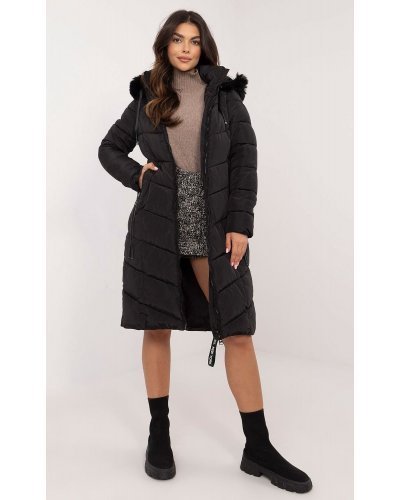 Geaca dama de iarna parka lunga neagra cu gluga si blana eco, Aresha1 Geci dama, Geaca dama de iarna parka lunga neagra cu gluga si blana eco, Aresha1 - jojofashion.ro