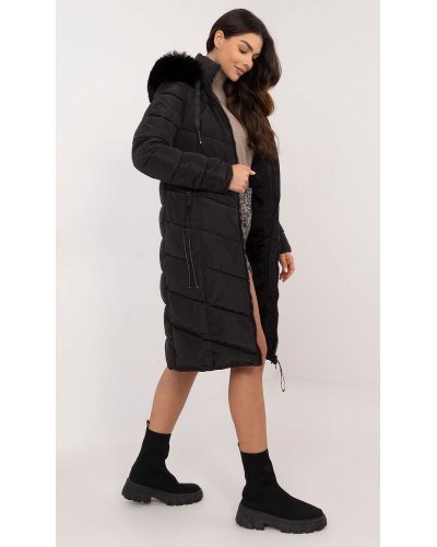Geaca dama de iarna parka lunga neagra cu gluga si blana eco, Aresha1 Geci dama, Geaca dama de iarna parka lunga neagra cu gluga si blana eco, Aresha1 - jojofashion.ro