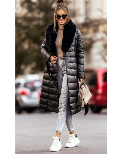 Geaca dama de iarna parka, lunga, neagra, din fas, cu guler din blana eco, Dasha Geci dama, Geaca dama de iarna parka, lunga, neagra, din fas, cu guler din blana eco, Dasha - jojofashion.ro