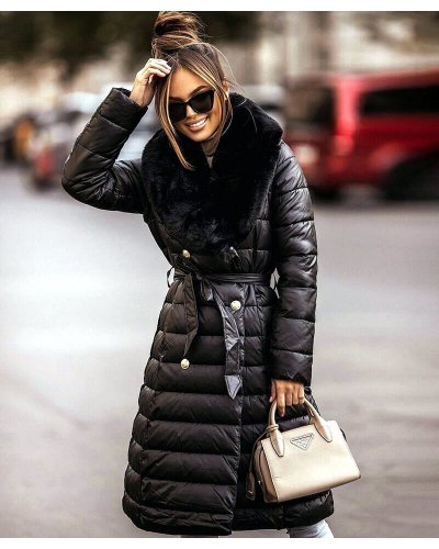 Geaca dama de iarna parka, lunga, neagra, din fas, cu guler din blana eco, Dasha Geci dama, Geaca dama de iarna parka, lunga, neagra, din fas, cu guler din blana eco, Dasha - jojofashion.ro