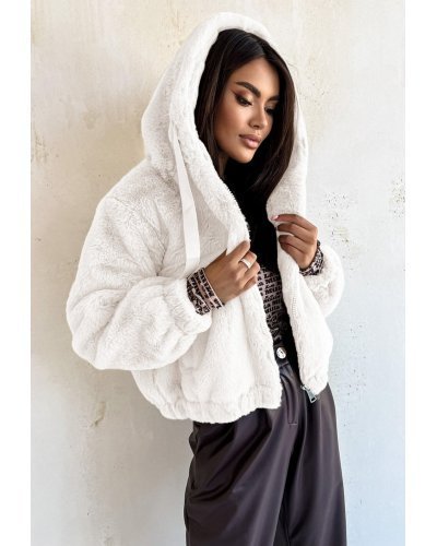 Geaca dama de iarna scurta, blana eco, alba, Rosary Geci dama, Geaca dama de iarna scurta, blana eco, alba, Rosary - jojofashion.ro