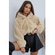 Geaca dama de iarna scurta, blana eco, crem, cu buzunare si gluga, Rosary 2 - jojofashion.ro