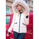 Geaca dama de iarna scurta, crem, matlasata, cambrata, cu gluga si blanita, Pinky 2 - jojofashion.ro