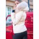 Geaca dama de iarna scurta, crem, matlasata, cambrata, cu gluga si blanita, Pinky 3 - jojofashion.ro