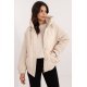 Geaca dama de iarna scurta, cu maneci din catifea, bej, matlasata, Franky 2 - jojofashion.ro