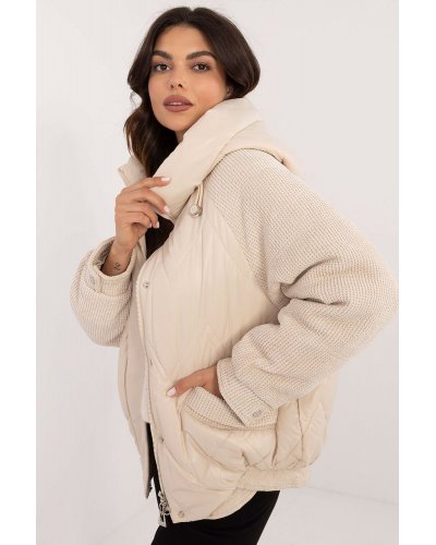 Geaca dama de iarna scurta, cu maneci din catifea, bej, matlasata, Franky Geci dama, Geaca dama de iarna scurta, cu maneci din catifea, bej, matlasata, Franky - jojofashion.ro
