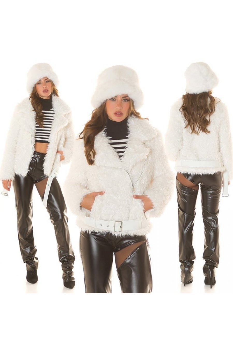 Geaca dama de iarna, scurta, din blana eco, alba, Geradine Geaca dama de iarna, scurta, din blana eco, alba, Geradine 5 - jojofashion.ro