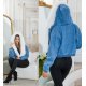 Geaca dama de iarna scurta, din denim, albastra, cu gluga si blana eco alba, Libbie 5 - jojofashion.ro