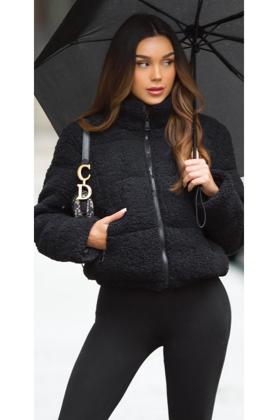 Geaca dama de iarna scurta, imitatie blana neagra, TeddyGirl 1 - jojofashion.ro