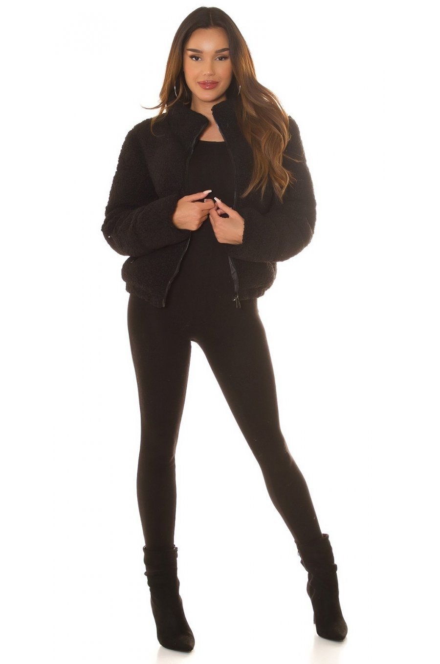 Geaca dama de iarna scurta, imitatie blana neagra, TeddyGirl 3 - jojofashion.ro