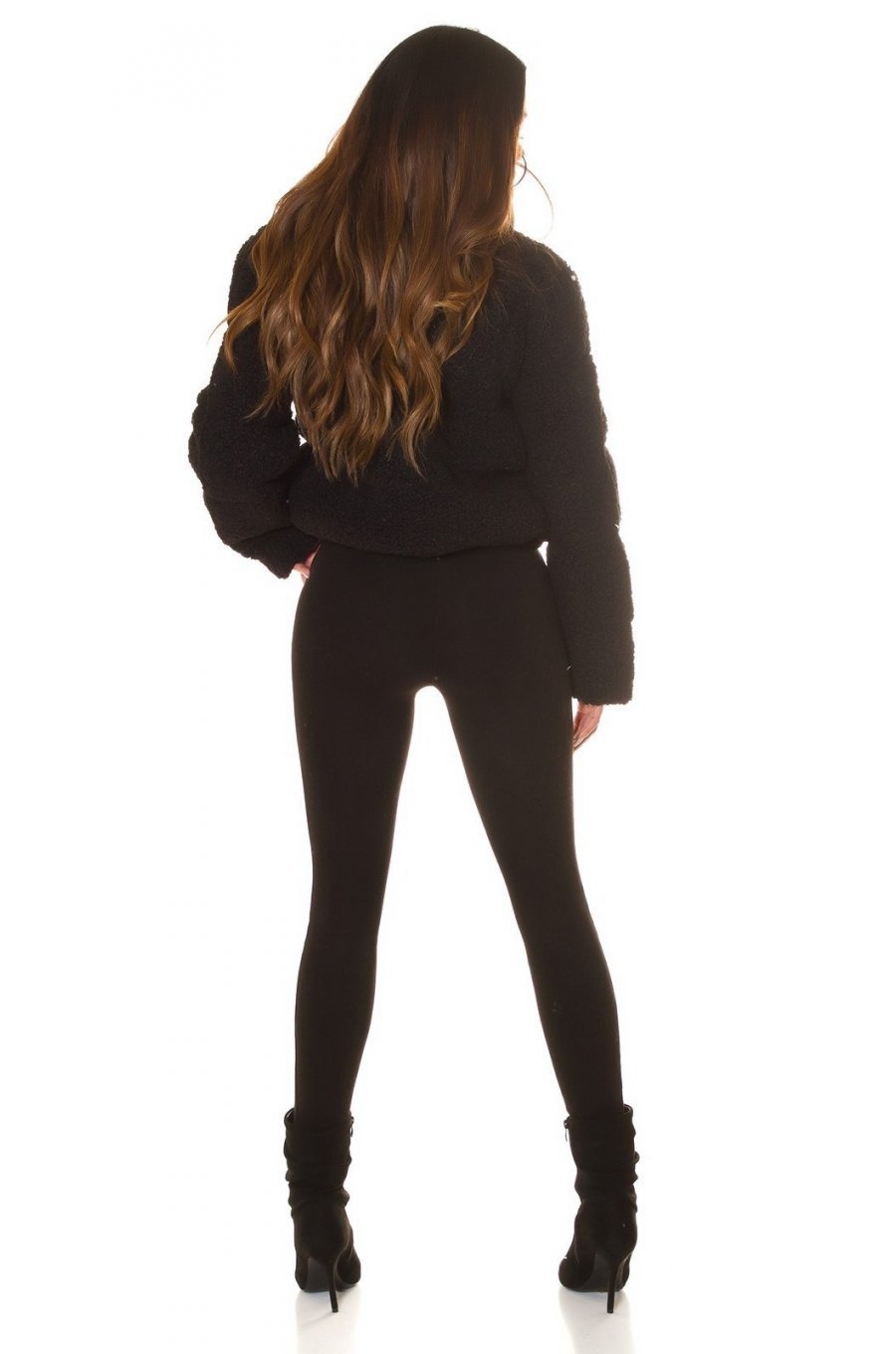 Geaca dama de iarna scurta, imitatie blana neagra, TeddyGirl 5 - jojofashion.ro