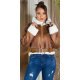 Geaca dama de iarna scurta, imitatie piele de caprioara, maro, cu blana alba, Kirstin 2 - jojofashion.ro