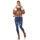 Geaca dama de iarna scurta, imitatie piele de caprioara, maro, cu blana alba, Kirstin 5 - jojofashion.ro