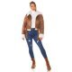 Geaca dama de iarna scurta, imitatie piele de caprioara, maro, cu blana alba, Kirstin 7 - jojofashion.ro