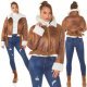 Geaca dama de iarna scurta, imitatie piele de caprioara, maro, cu blana alba, Kirstin 9 - jojofashion.ro