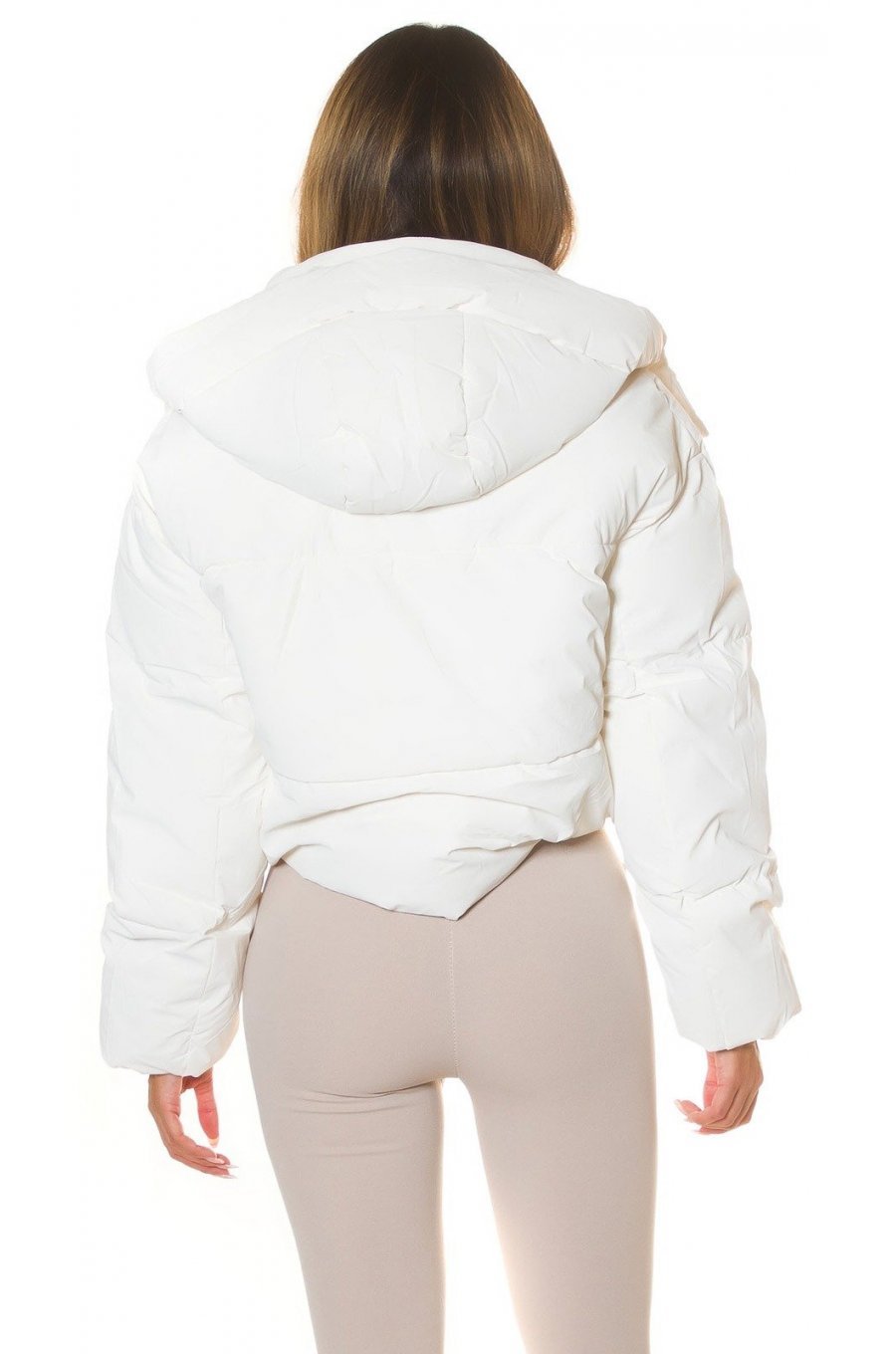 Geaca dama de iarna, scurta, matlasata, alba, cu gluga, Minnie Geaca dama de iarna, scurta, matlasata, alba, cu gluga, Minnie 2 - jojofashion.ro