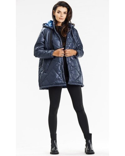 Geaca dama de iarna scurta, matlasata, bleumarin navy, cu gluga, Lynette1 Geaca dama de iarna scurta, matlasata, bleumarin navy, cu gluga, Lynette1 - jojofashion.ro