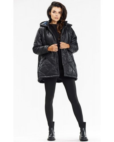 Geaca dama de iarna scurta, matlasata, neagra, cu gluga, Lynette Geaca dama de iarna scurta, matlasata, neagra, cu gluga, Lynette - jojofashion.ro