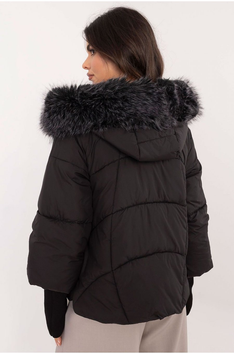 Geaca dama de iarna, scurta, matlasata, neagra, cu gluga si blanita, Aaralyn 3 - jojofashion.ro