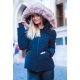 Geaca dama de iarna scurta, neagra, matlasata, cambrata, cu gluga si blanita roz, Pinky 2 - jojofashion.ro