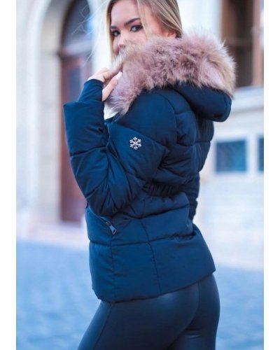 Geaca dama de iarna scurta, neagra, matlasata, cambrata, cu gluga si blanita roz, Pinky Geci dama, Geaca dama de iarna scurta, neagra, matlasata, cambrata, cu gluga si blanita roz, Pinky - jojofashion.ro